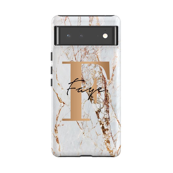 Personalised Cracked Marble Bronze Initials Google Pixel 8 Pro Case