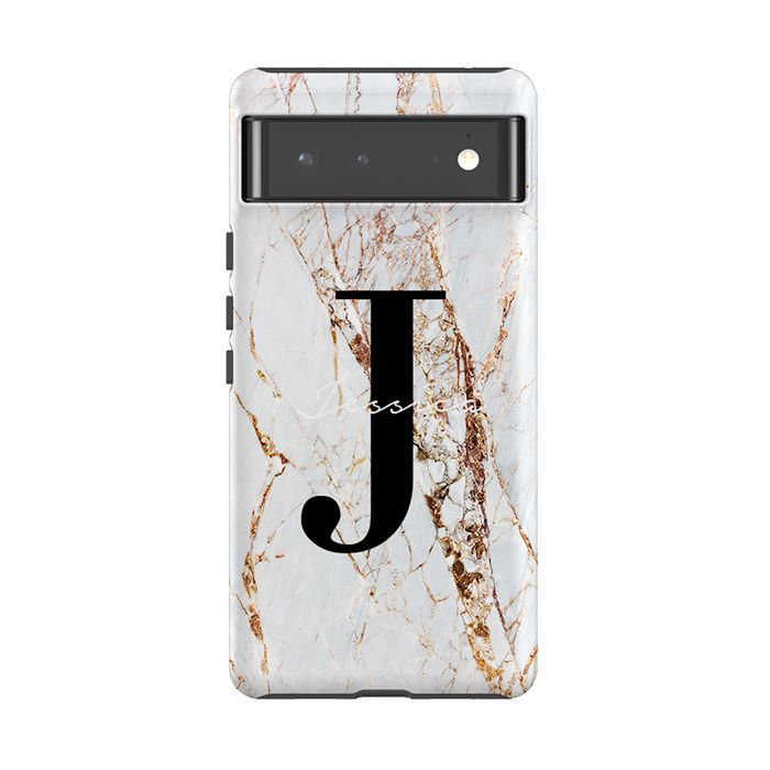 Personalised Cracked Marble Name Initials Google Pixel 8 Pro Case