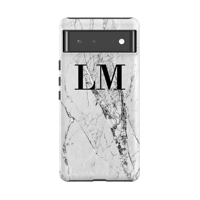 Personalised Cracked White Marble Initials Google Pixel 8 Pro Case
