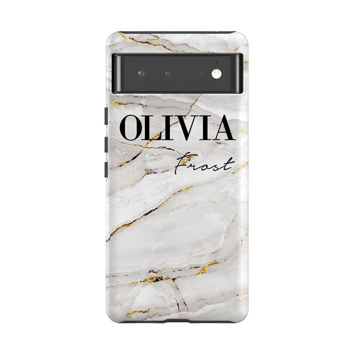 Personalised Cream Marble Name Google Pixel 6 Case