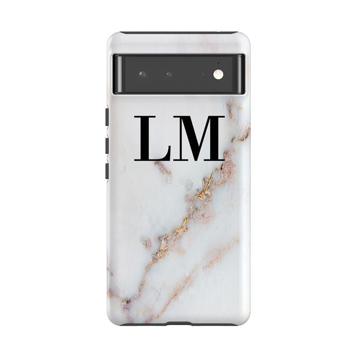 Personalised Gold Stained Marble Initials Google Pixel 6 Case