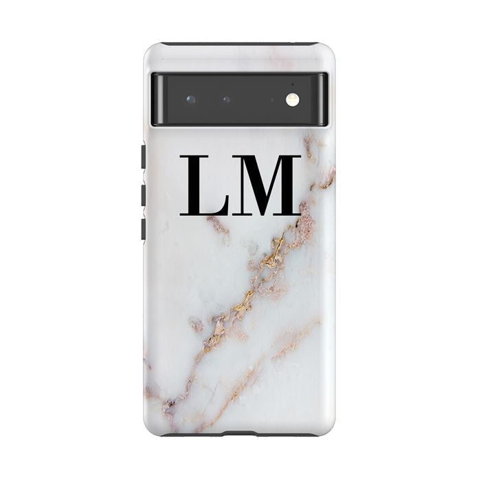 Personalised Gold Stained Marble Initials Google Pixel 7 Case