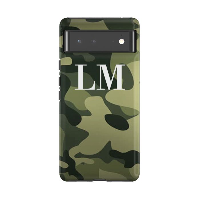 Personalised Green Camouflage Initials Google Pixel 6 Case