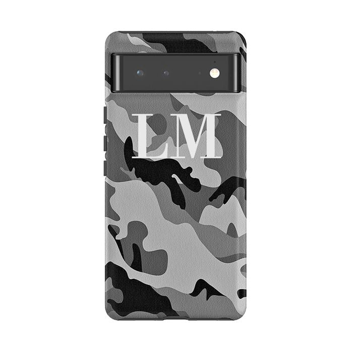 Personalised Grey Camouflage Initials Google Pixel 6 Case