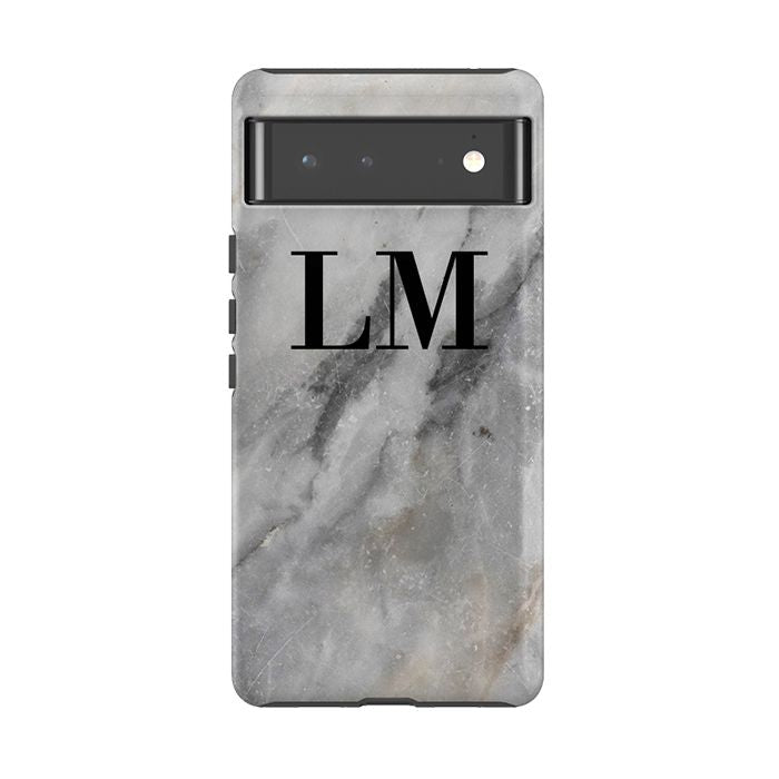 Personalised Grey Stone Marble Initials Google Pixel 7 Case