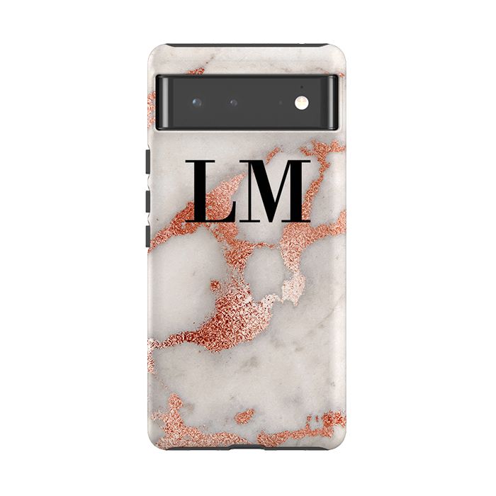 Personalised Grey x Rose Gold Marble Initials Google Pixel 6 Case