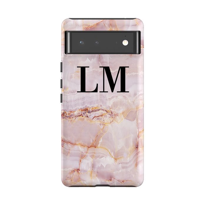 Personalised Natural Pink Marble Initials Google Pixel 6 Pro Case