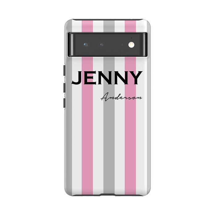 Personalised Pink x Grey Stripe Google Pixel 6 Case