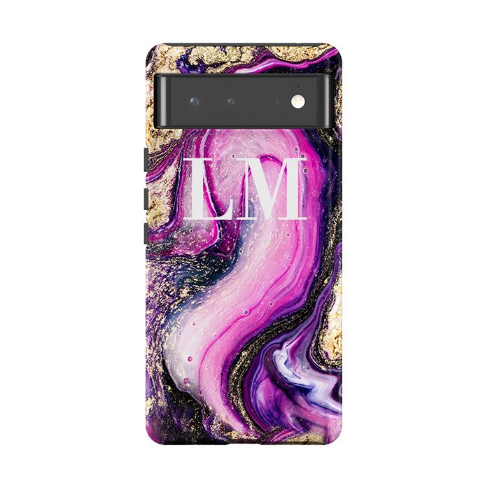 Personalised Purple Swirl Marble initials Google Pixel 6 Pro Case