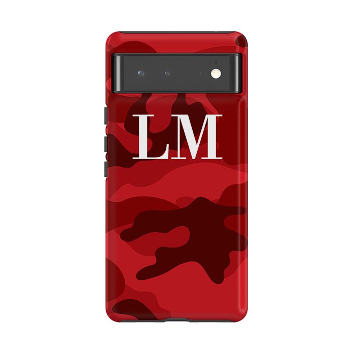 Personalised Red Camouflage Initials Google Pixel 6 Case