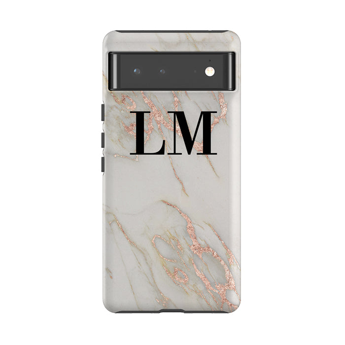 Personalised Rose Gold Marble Initials Google Pixel 6 Case