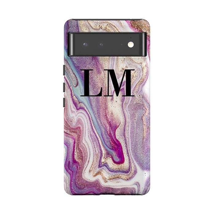 Personalised Violet Marble Initials Google Pixel 6 Pro Case