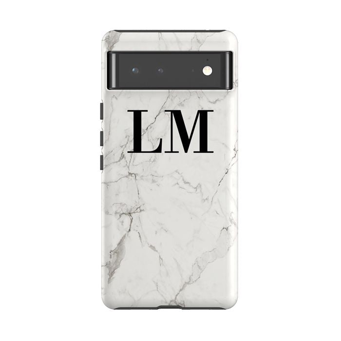 Personalised White Calacatta Marble Initials Google Pixel 6 Case