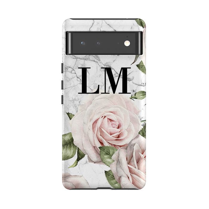 Personalised White Floral Rose Initials Google Pixel 6 Case