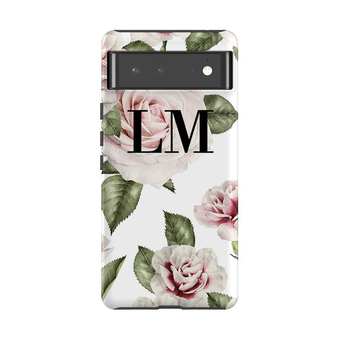 Personalised White Floral Rose Initials Google Pixel 6 Case