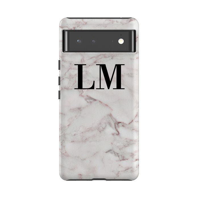 Personalised White Napoli Marble Initials Google Pixel 6 Case