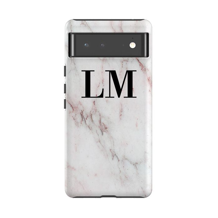 Personalised White Rosa Marble Initials Google Pixel 6 Pro Case