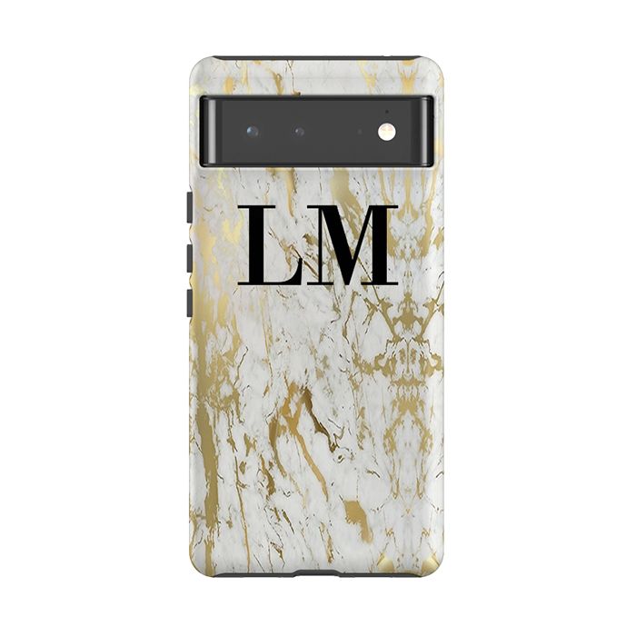 Personalised White x Gold Marble Initials Google Pixel 6 Case