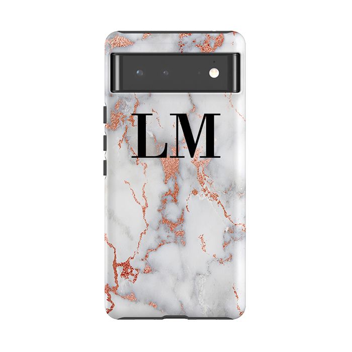 Personalised White x Rose Gold Marble Initials Google Pixel 6 Case