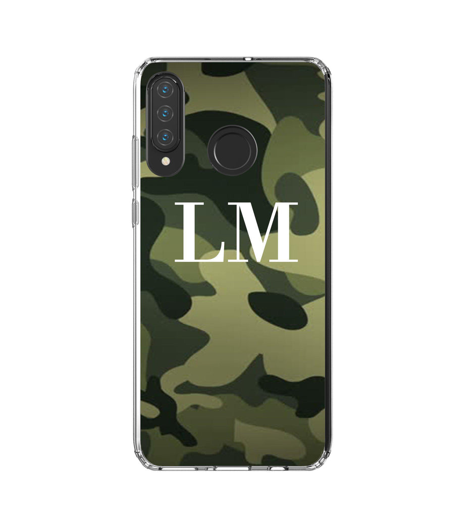 Personalised Green Camouflage Initials Huawei P30 Lite Case