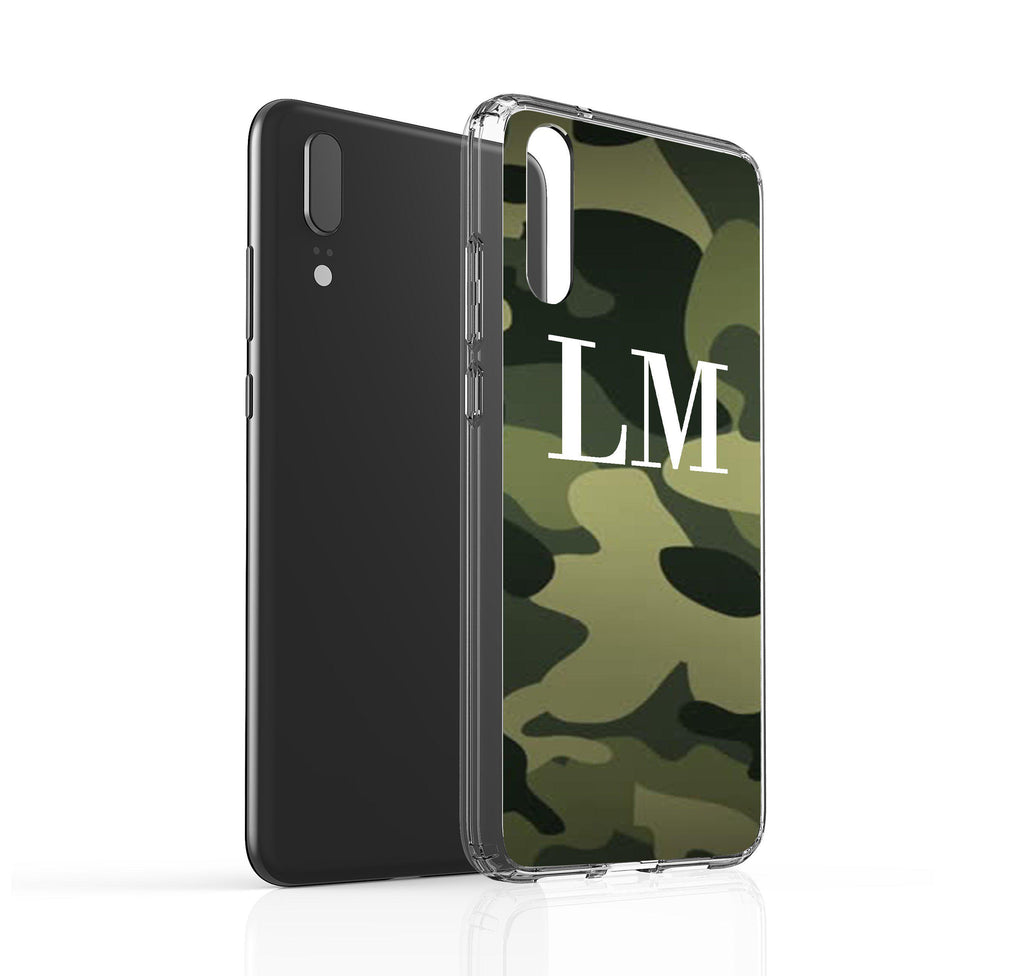 Personalised Green Camouflage Initials Huawei P20 Case