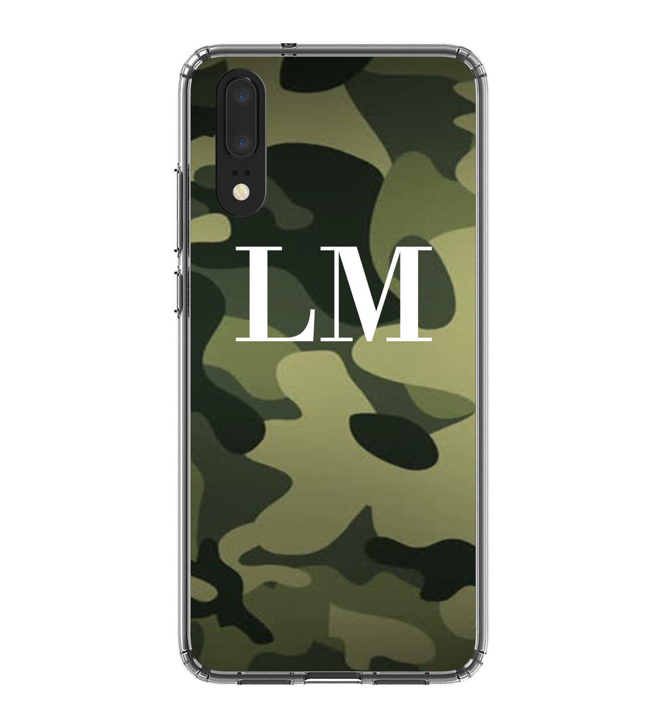 Personalised Green Camouflage Initials Huawei P20 Case