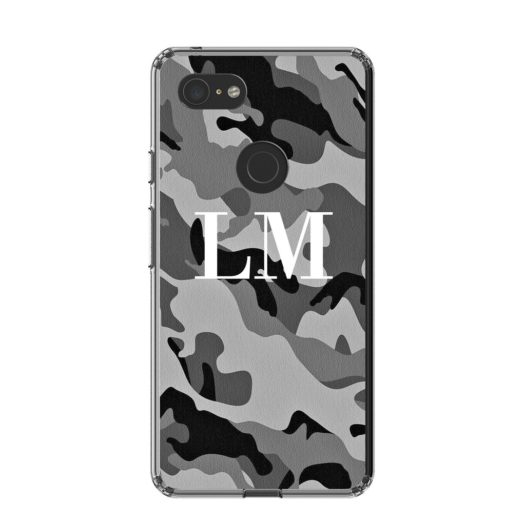 Personalised Grey Camouflage Initials Google Pixel 3 XL Case