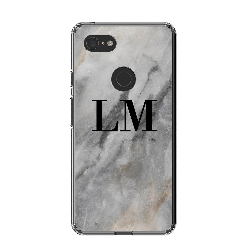 Personalised Grey Stone Marble Initials Google Pixel 3 XL Case