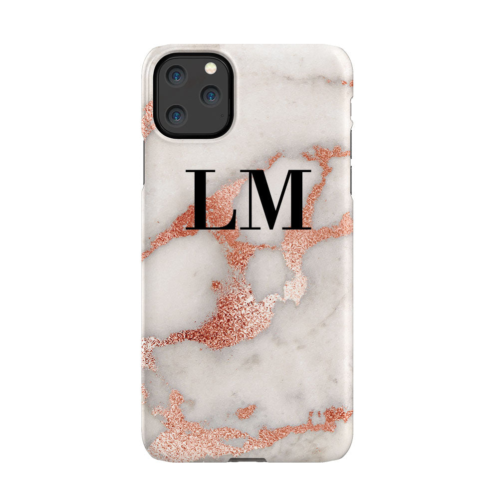 Personalised Grey x Rose Gold Marble Initials iPhone 11 Pro Max Case