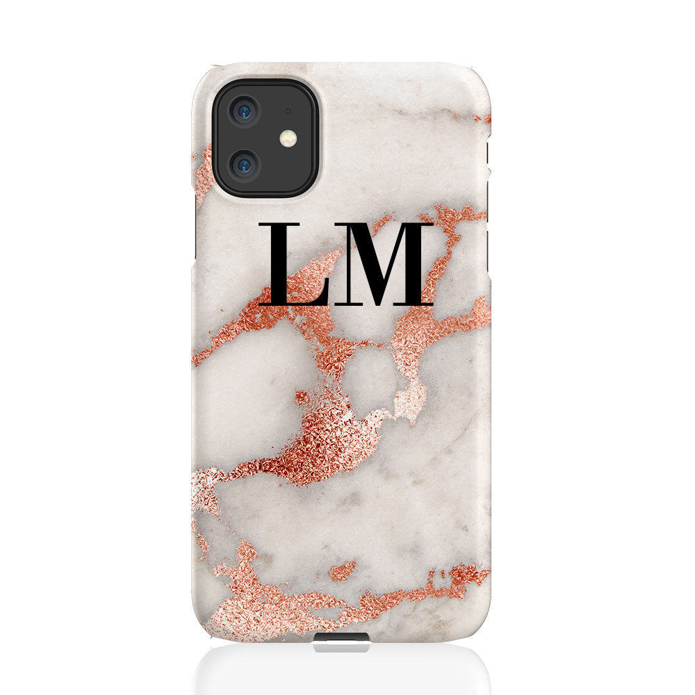 Personalised Grey x Rose Gold Marble Initials iPhone 11 Case