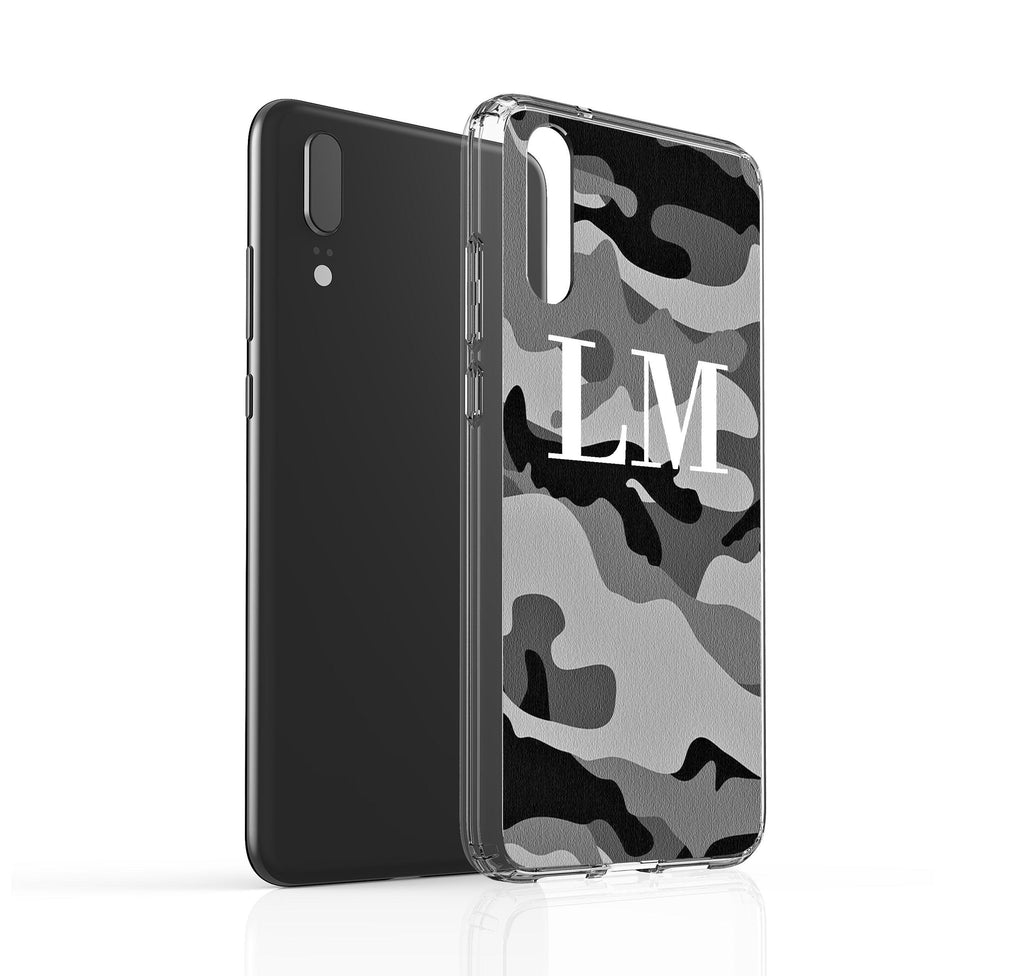 Personalised Grey Camouflage Initials Huawei P20 Case