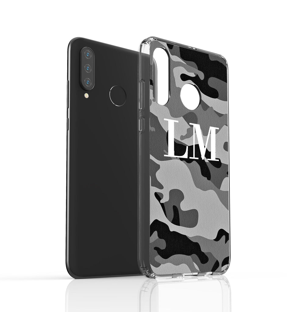 Personalised Grey Camouflage Initials Huawei P30 Lite Case