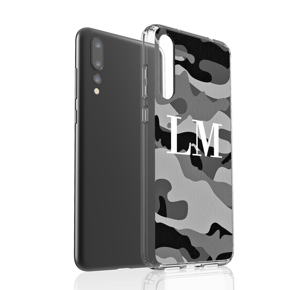 Personalised Grey Camouflage Initials Huawei P20 Pro Case