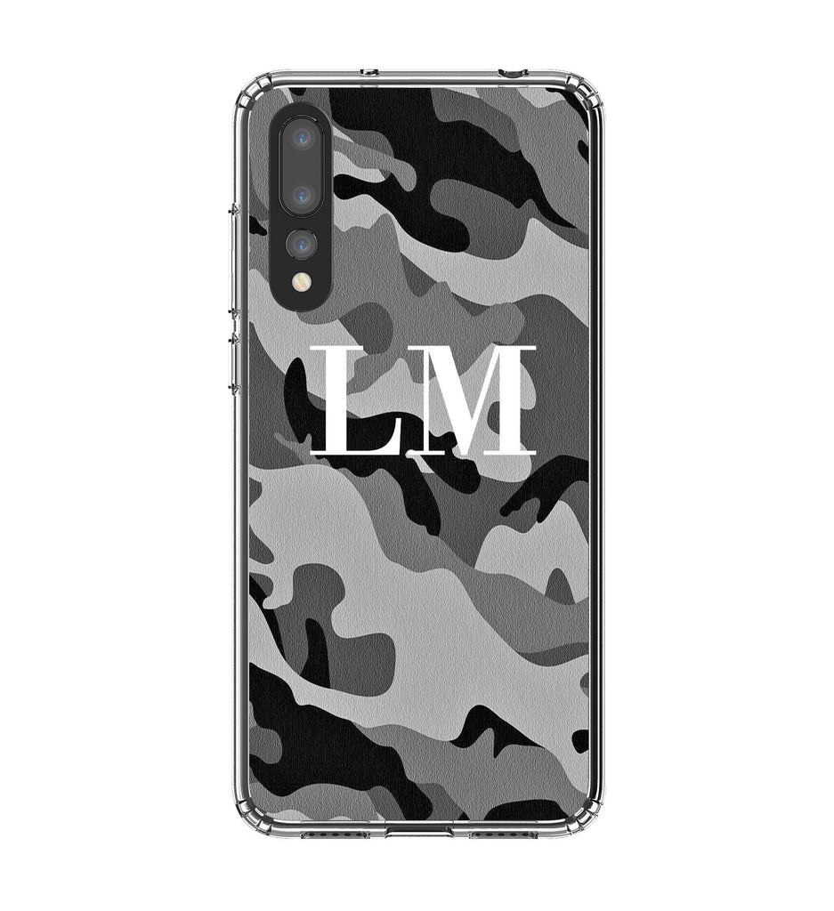 Personalised Grey Camouflage Initials Huawei P20 Pro Case