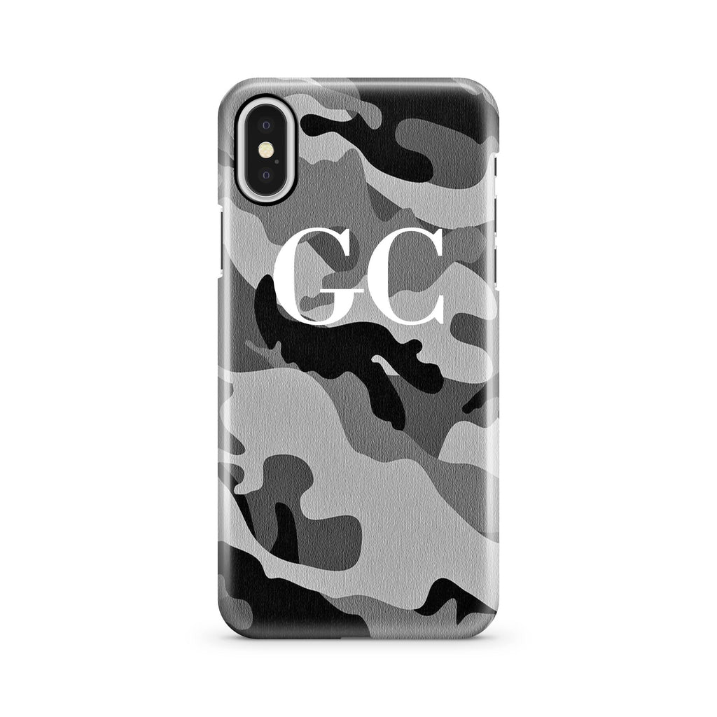 Personalised Grey Camouflage initials iPhone X Case