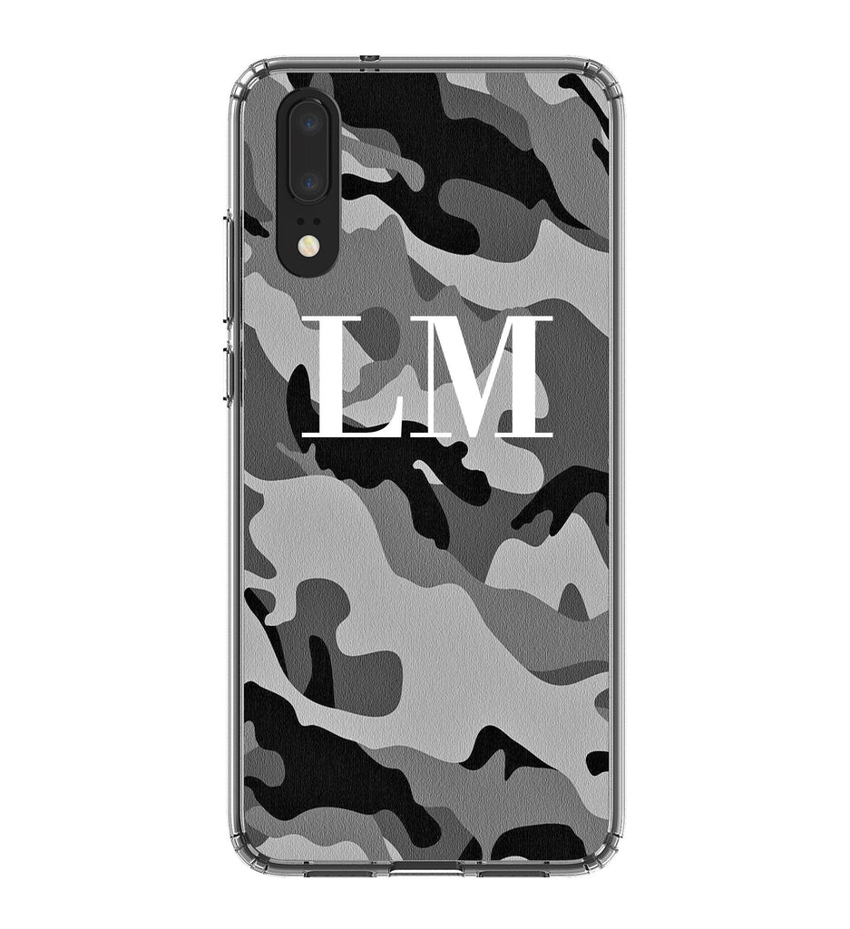 Personalised Grey Camouflage Initials Huawei P20 Case