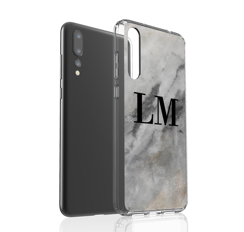 Personalised Grey Stone Marble Initials Huawei P20 Pro Case