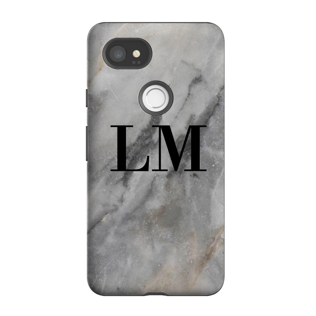 Personalised Grey Stone Marble Initials Google Pixel 2 XL Case