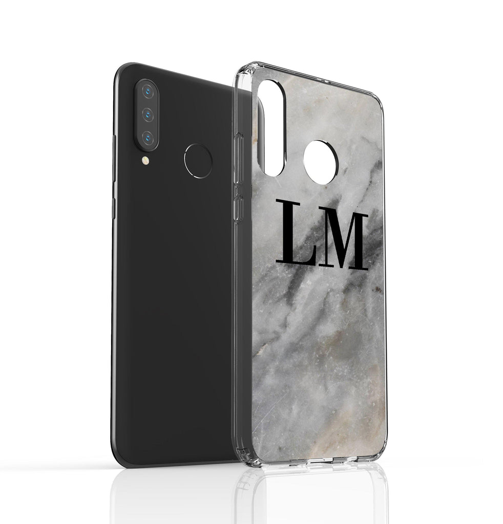 Personalised Grey Stone Marble Initials Huawei P30 Lite Case