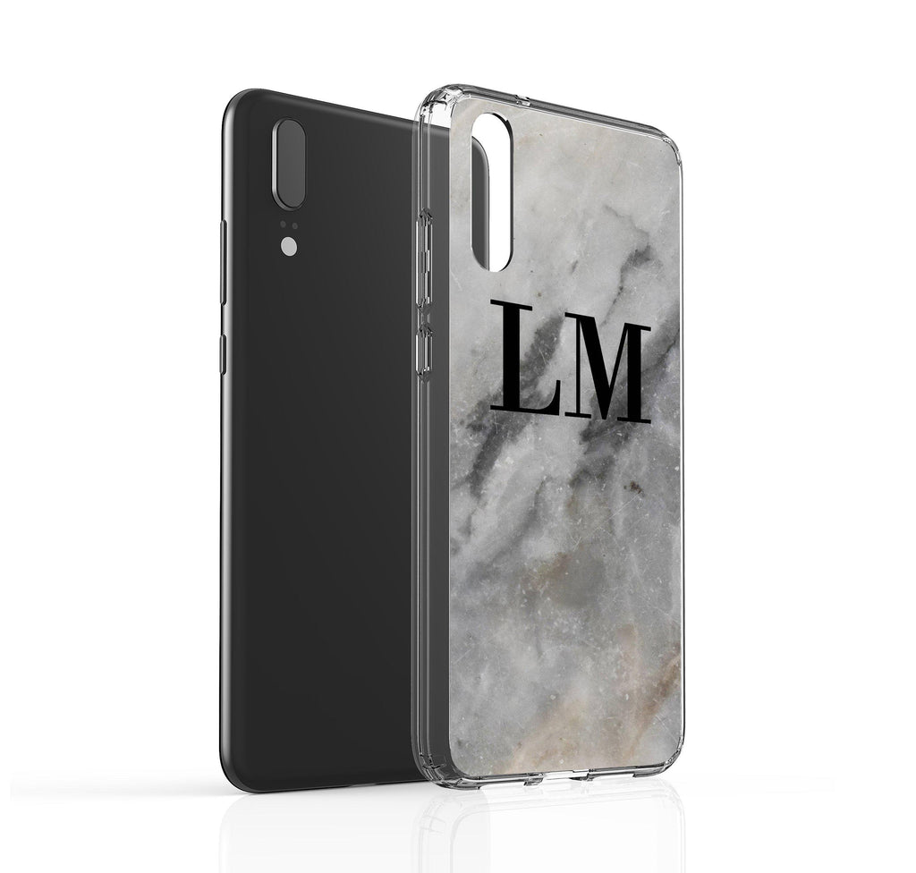 Personalised Grey Stone Marble Initials Huawei P20 Case