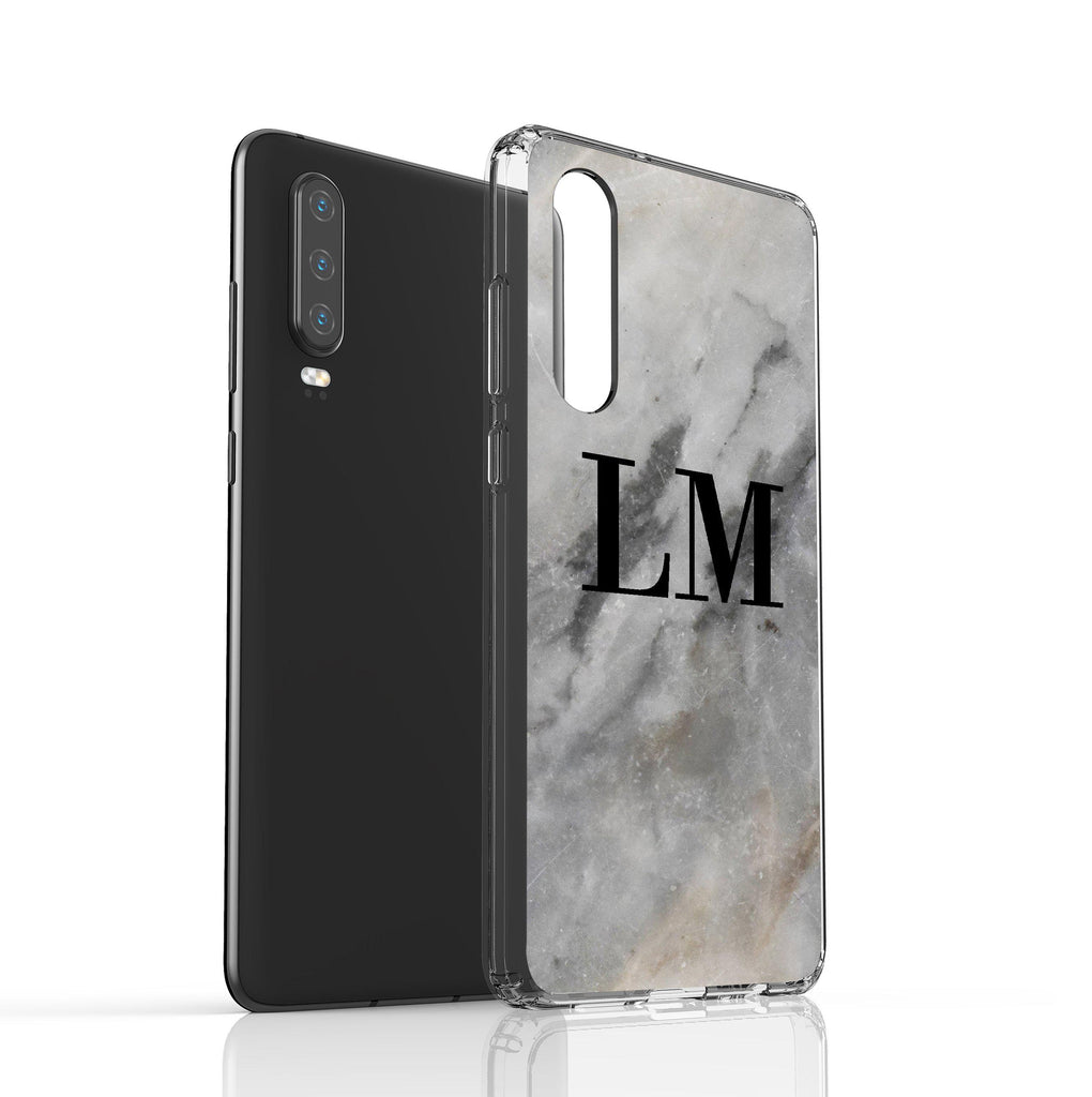 Personalised Grey Stone Marble Initials Huawei P30 Case