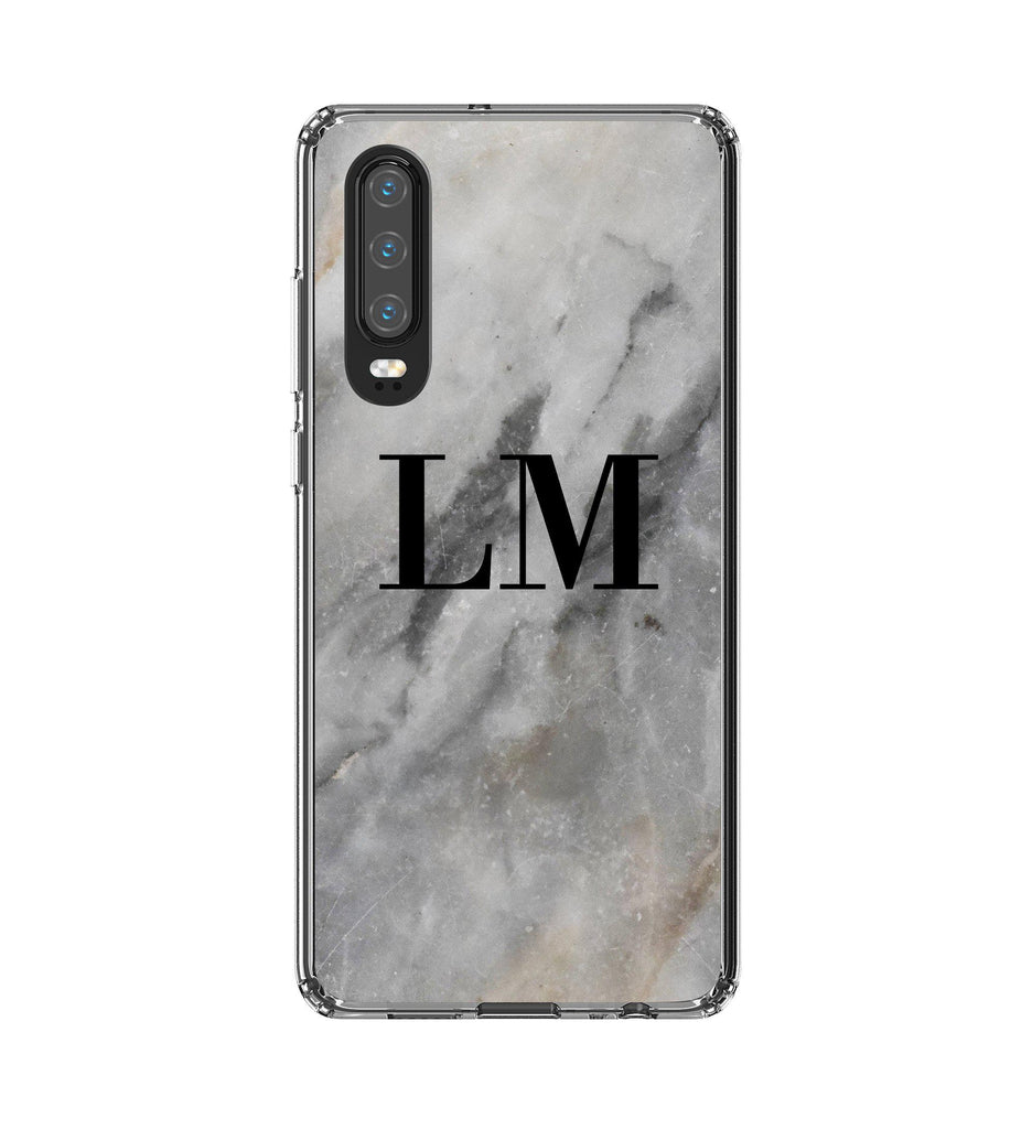 Personalised Grey Stone Marble Initials Huawei P30 Case