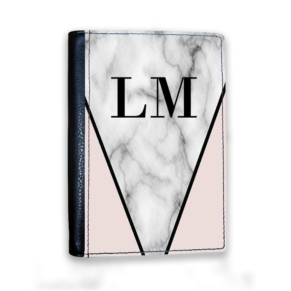 Personalised Grey x Pink Marble Initials Passport Cover