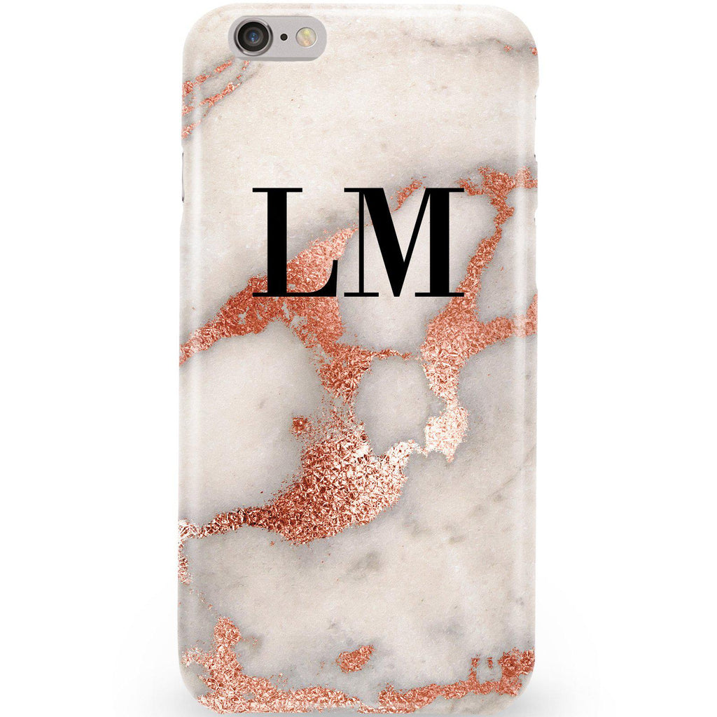 Personalised Grey x Rose Gold Marble Initials iPhone 6/6s Case