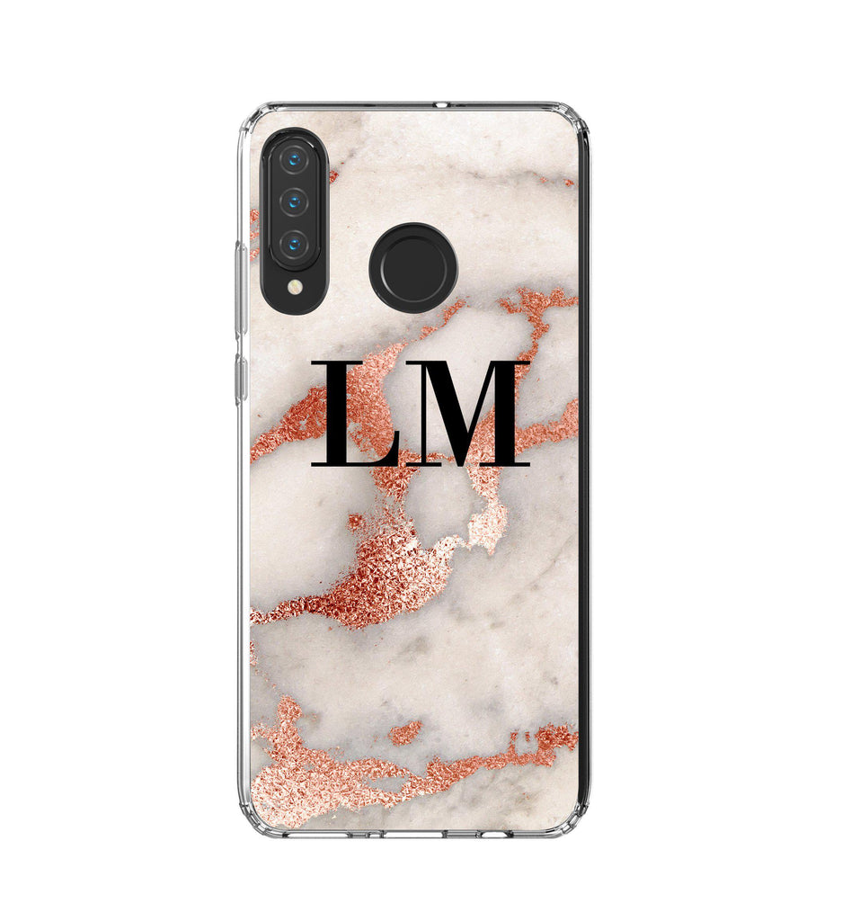 Personalised Grey x Rose Gold Marble Initials Huawei P30 Lite Case