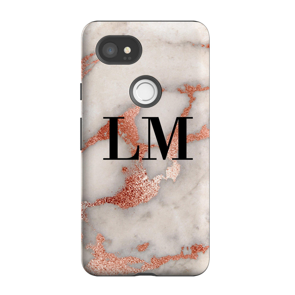 Personalised Grey x Rosegold Marble Initials Google Pixel 2 XL Case