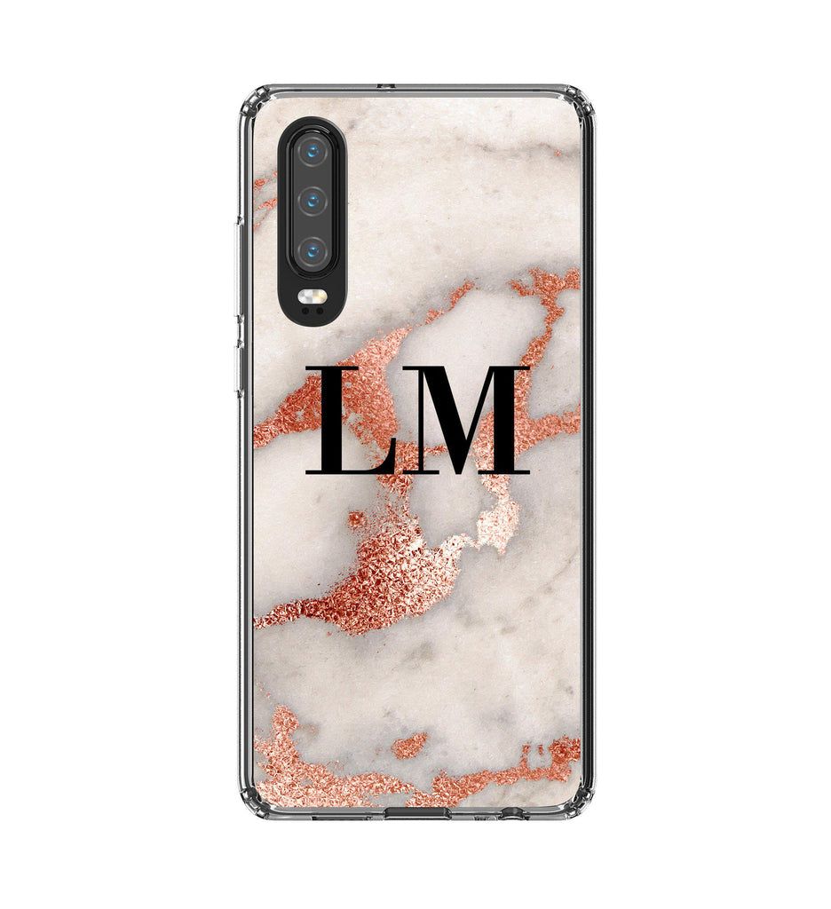 Personalised Grey x Rose Gold Marble Initials Huawei P30 Case