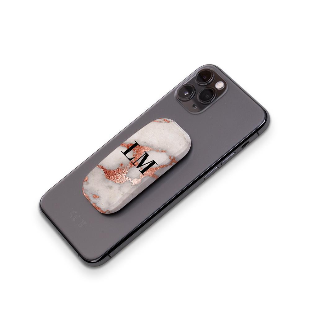 Personalised Grey x Rose Gold Marble Initials Clickit Phone grip