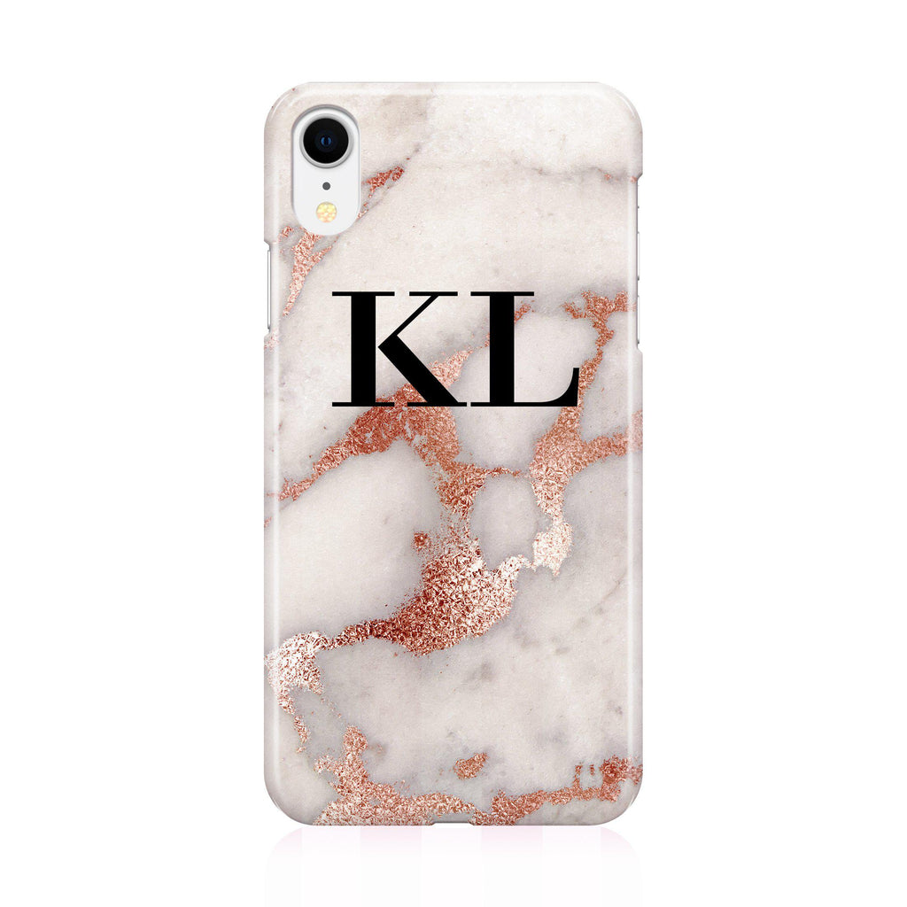 Personalised Grey x Rose Gold Marble Initials iPhone XR Case