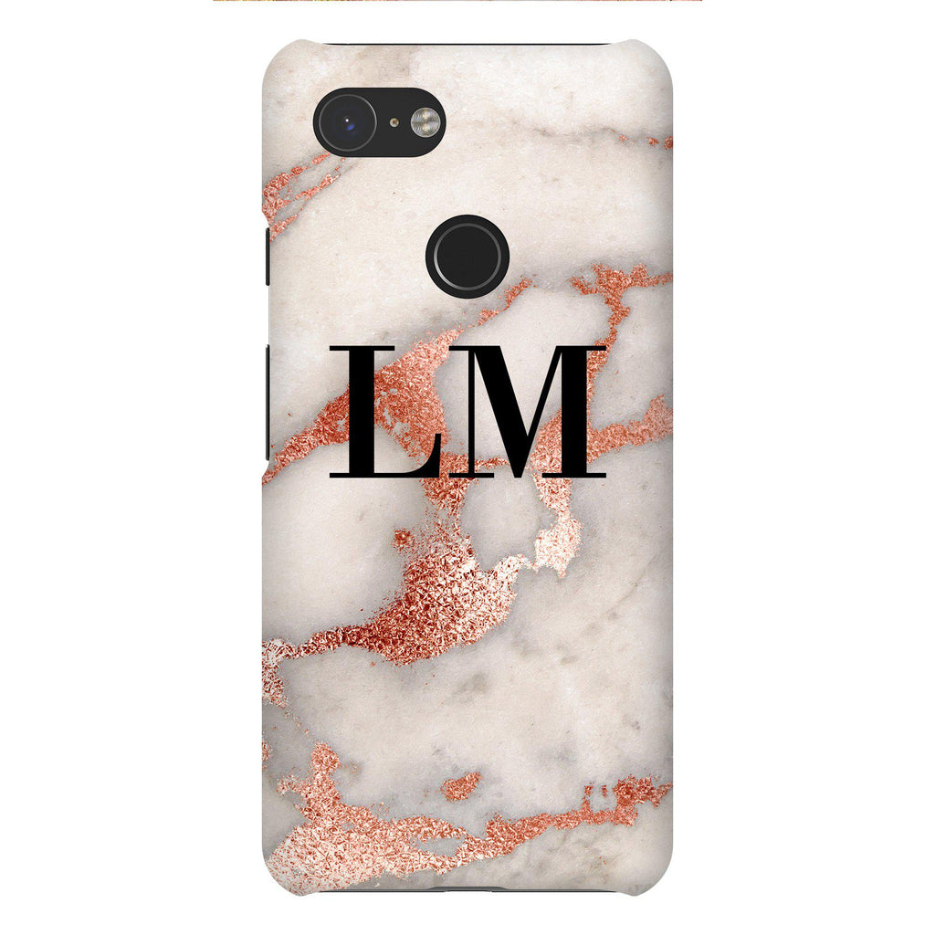 Personalised Grey x Rose Marble Initials Google Pixel 3 Case